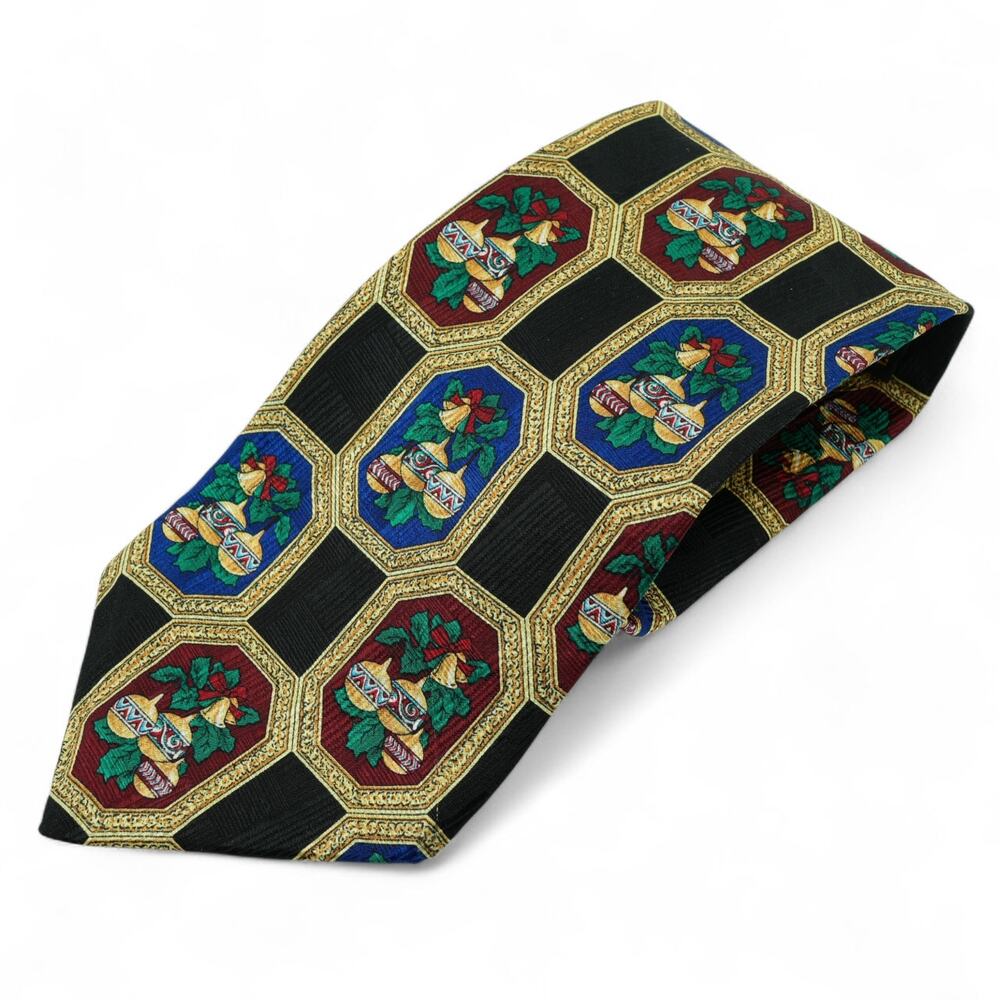 Vintage Hallmark Christmas Neck Tie Yule Tie Greetings 4"x58" Silk 1996